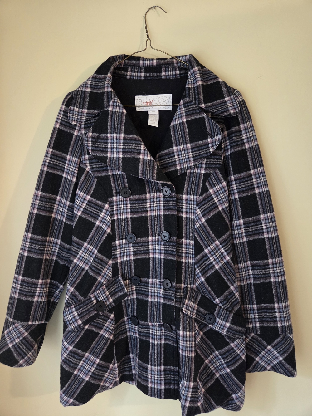 Stussy Plaid Double-Breasted Peacoat Jacket